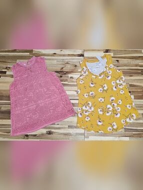 Maurices Pink Crochet Overlay Tank & Mustard Floral Shell Duo